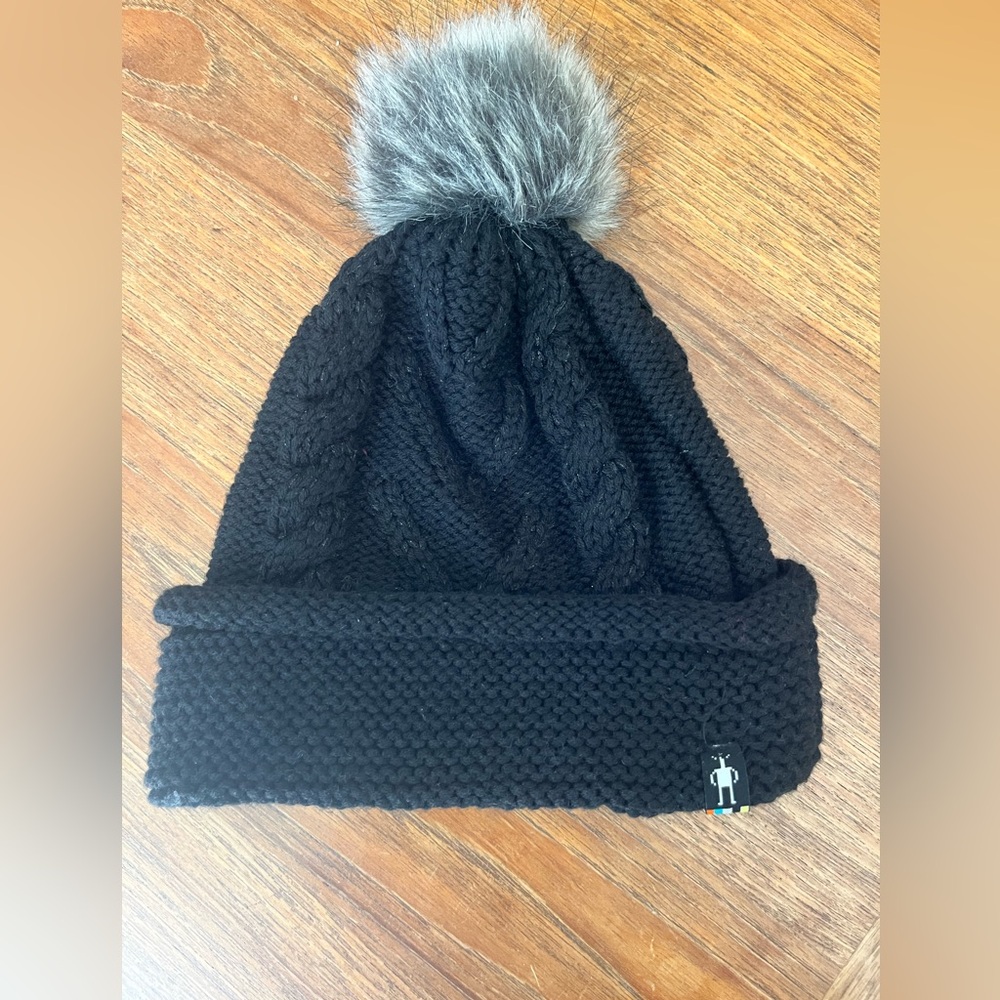 Smartwool Black Knit Hat with Gray Pom